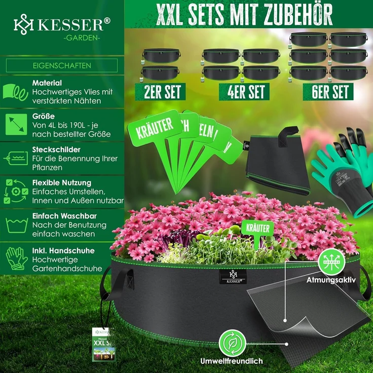 KESSER Pflanzkübel, Pflanzsäcke aus Vlies Kartoffel Pflanzsack Pflanztasche, 190L, 90 x 30cm – Bild 2