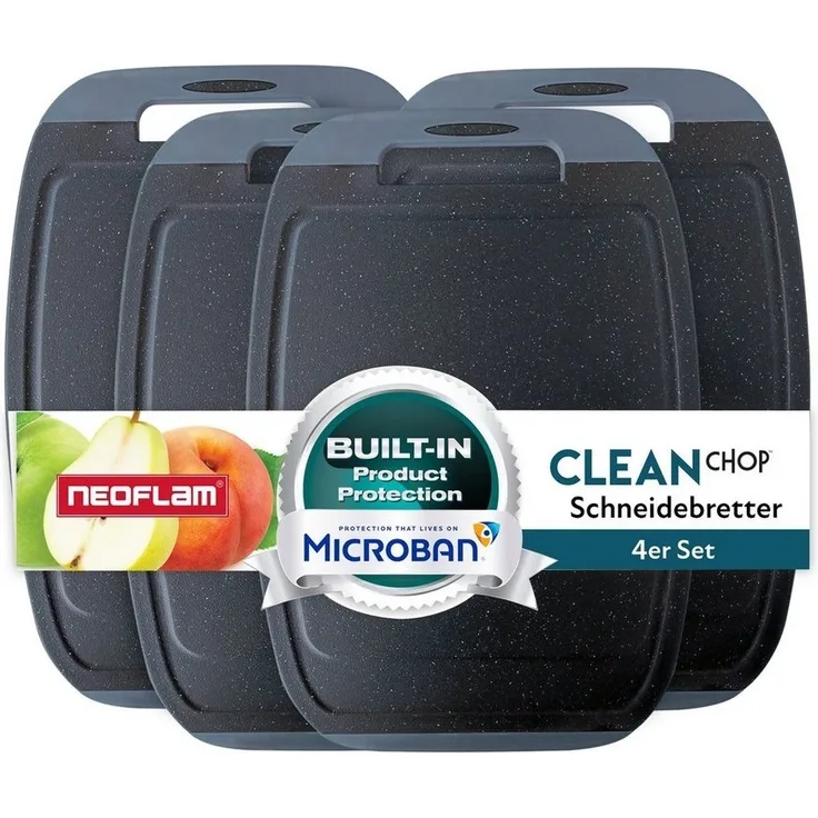 NEOFLAM® Schneidebrett BiJu Antibakterielles Frühstücksbrettchen Set, 4tlg. - Granitschwarz, Kunststoff (PP), (4-St)