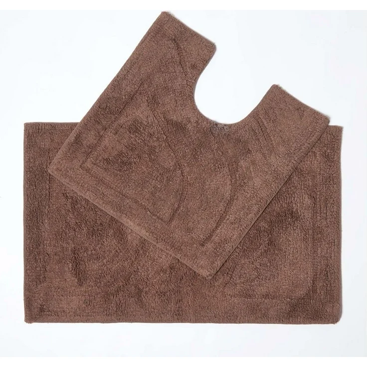 Homescapes Badematte 2 teiliges Luxus Badematten Set 100% Baumwolle braun, Höhe 30 mm, Badematte - 50x80 cm, WC Vorleger - 50x55 cm – Bild 1