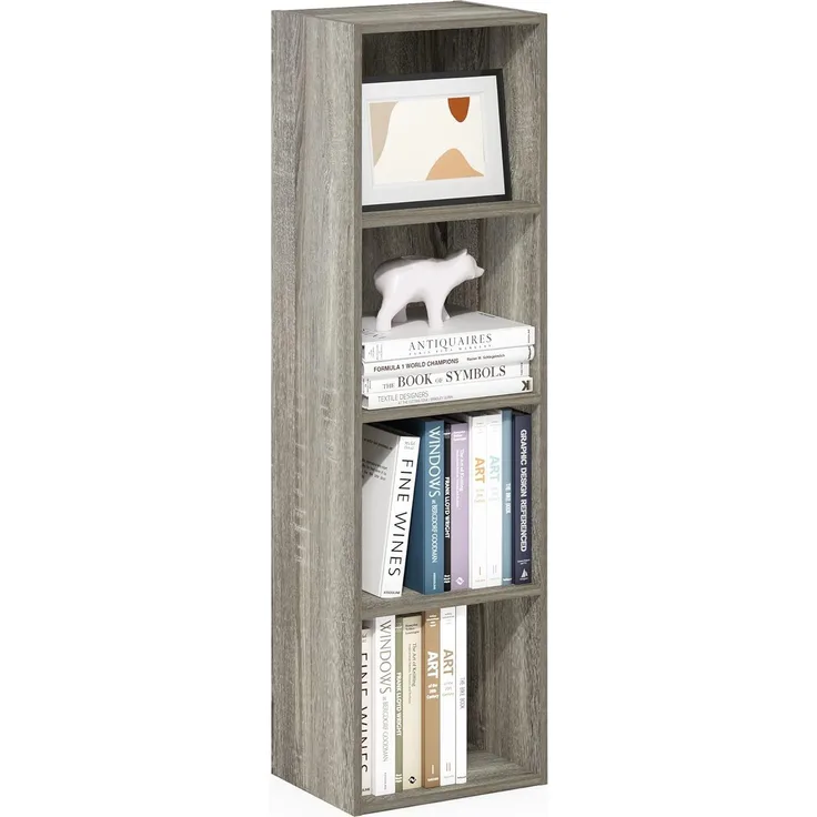 Furinno Pasir 4-stufiges Bücherregal mit offenem Regal, Französische Eiche
