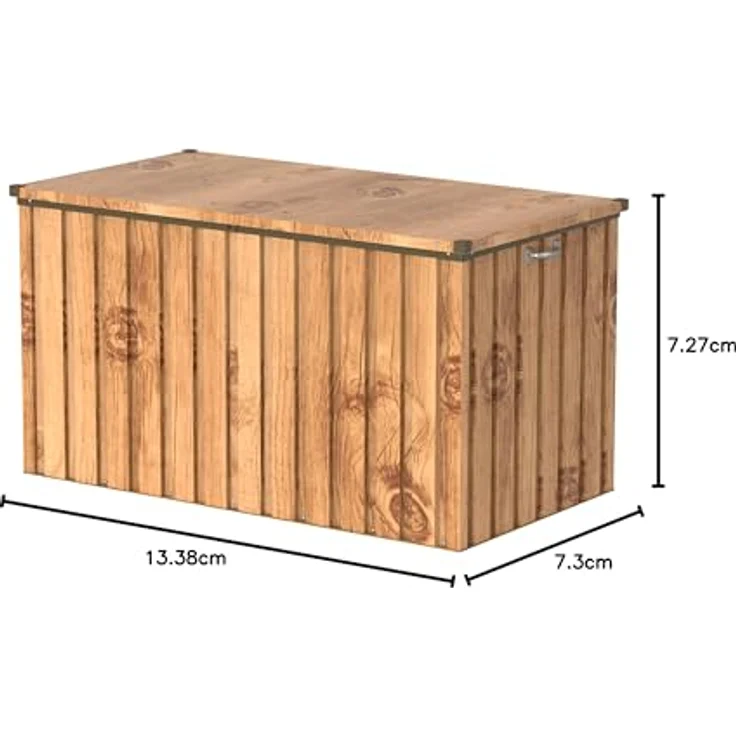 Duramax DH 1.3 (585L) Kissenbox aus Metall mit hydraulischer Gasdruckfeder und Vorhängeschlossöse, Terrassenbox und Gartenmöbelaufbewahrung für den Außenbereich, Holzmaserung – Bild 9