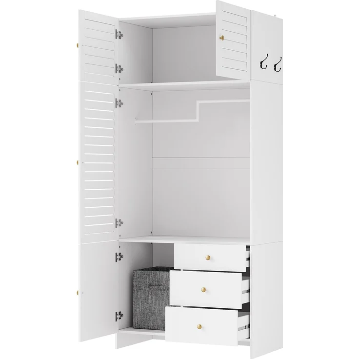 Drehtürenschrank 90 x 50 x 200 cm aus Spanplatte in Weiß mit LED-Kleiderstange – Bild 6