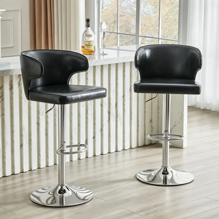 2er Set Barhocker mit Lehne Höhenverstellbar, 360° Drehbar Barstuhl mit Großem Sockel & Fußstütze, Modern Küchenhocker für Bar Küche Theke (Nur Stühle)--Schwarz1--49.7x45x110cm--YOUDENOVA