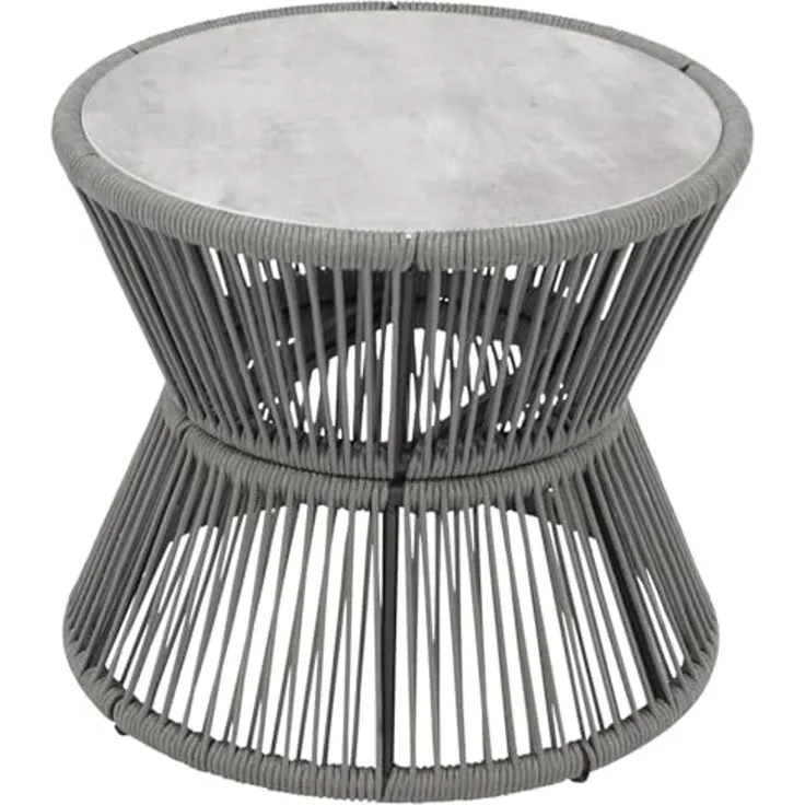 DEGAMO Gartentisch ANCONA, Beistelltisch 56cm rund, 48cm hoch, Rope grau + Glas
