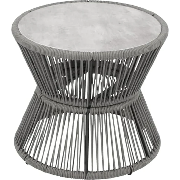 DEGAMO Gartentisch ANCONA, Beistelltisch 56cm rund, 48cm hoch, Rope grau + Glas – Bild 1