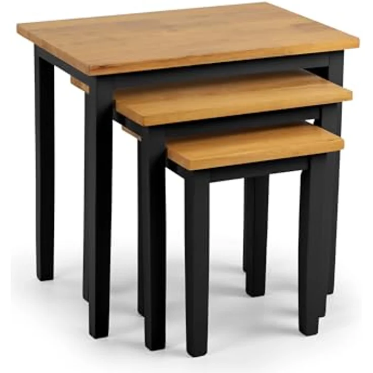 Julian Bowen Cleo Nest of Tables 3er Set, Nesting Oak Beistelltisch für Wohnzimmer, Stapelbarer Beistelltisch für kleine Räume, 46 x 48 x 33 cm - Schwarz & Eichenoptik – Bild 6