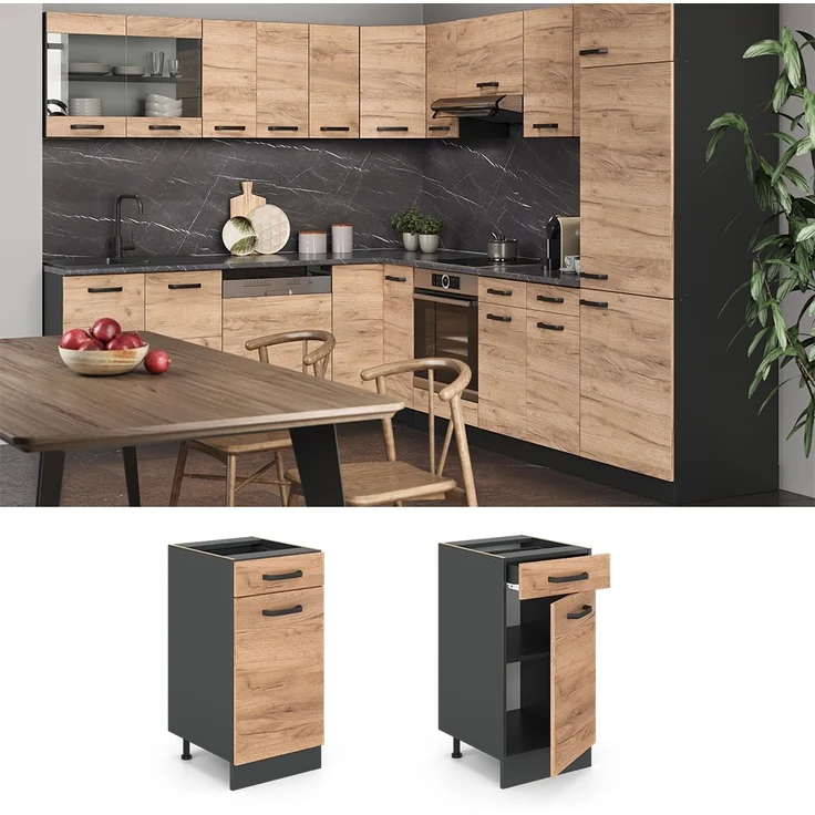 Küchenunterschrank R-Line Goldkraft Eiche 40 cm ohne Arbeitsplatte Vicco – Bild 2