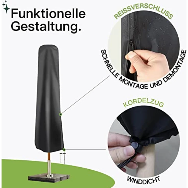 Awnic Schutzhülle Sonnenschirm 3m, Sonnenschirm Schutzhülle bis zu Ø360cm, 420D Oxford Abdeckhauben Sonnenschirm Wasserdicht, Wetterfeste, UV-Beständiges, Schutzhülle für Sonnenschirme 190×30/40/50cm – Bild 6