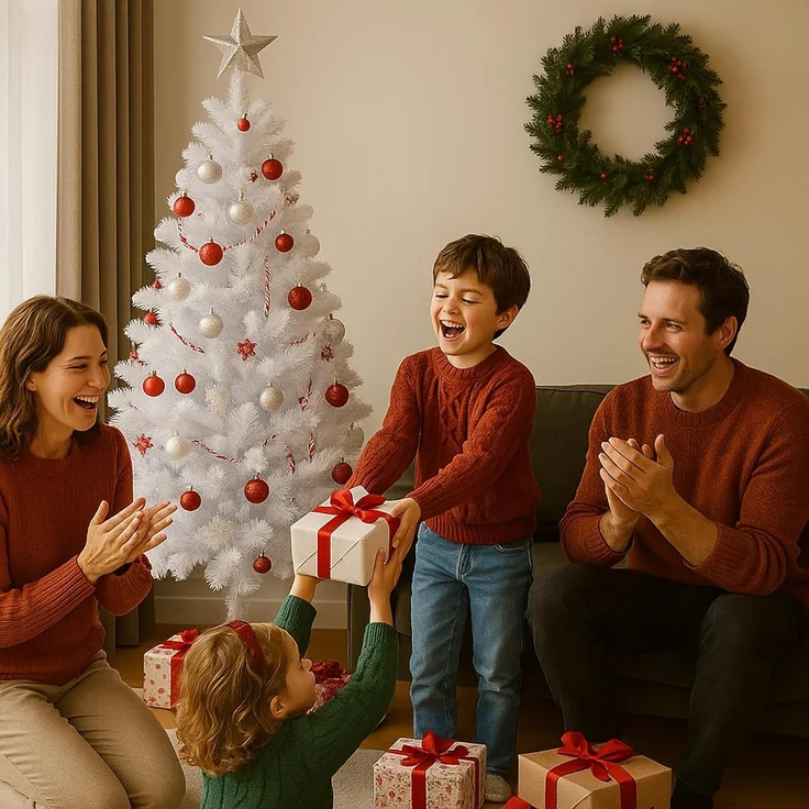 BURI Künstlicher Weihnachtsbaum 210 cm Weiß mit 630 Spitzen | dichter PVC-Tannenbaum mit stabilem Metallständer | klappbar, schwer entflammbar & wetterfest | ideal für Innen & Außen – Bild 4