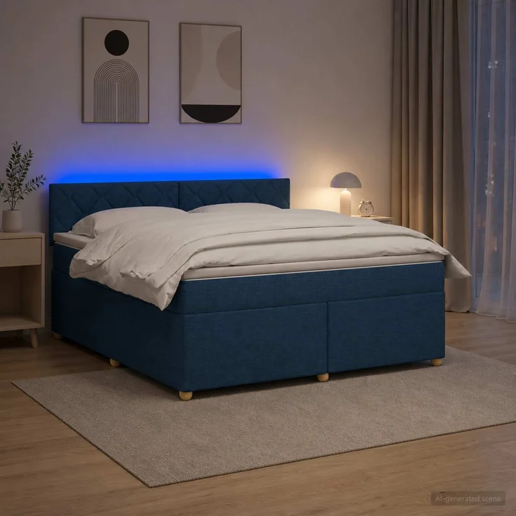 vidaXL Boxspringbett mit Matratze mit Kopfteil Blau 140 x 190 cm Stoff 3452428 – Bild 4