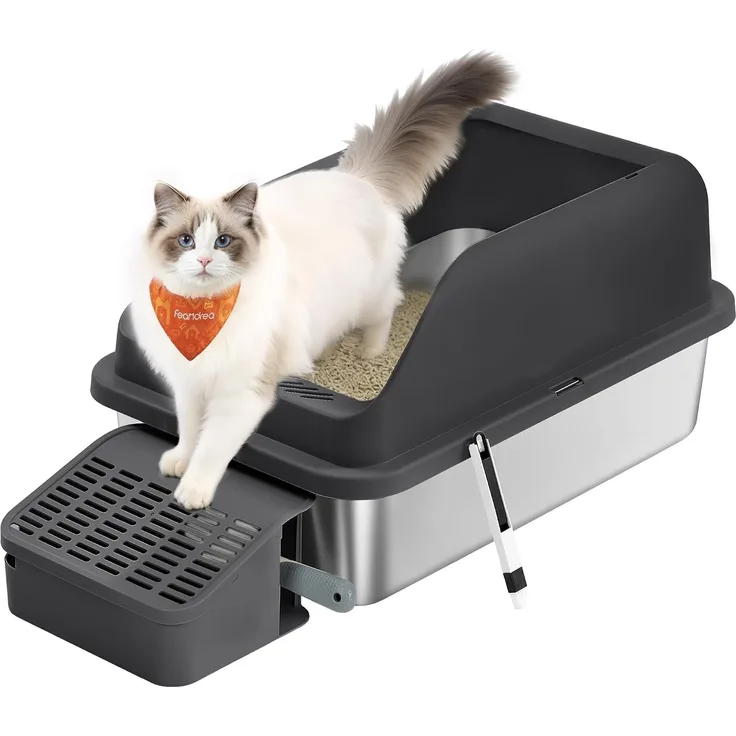 FEANDREA Katzenklo, Katzentoilette, mit hohen Seitenwänden, geräumig, Schaufel, Bürste, schwarz