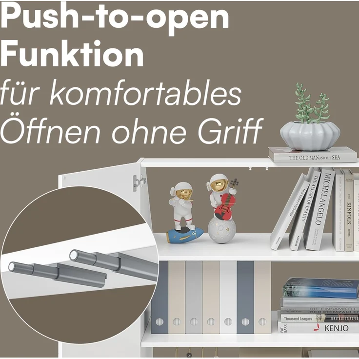 Bellamio 'Aland' Dachschrägenregal mit Türen, weiß, 100x52x90 cm, mit Push-to-open, Schrank für Dachschräge mit 3 Fächern – Bild 4