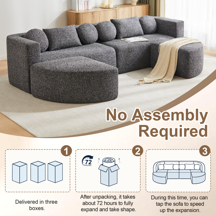 ZUBALIYA Modulares Sofa mit Chenille - Bezug, mit breiten Armlehnen, modular aufgebaut, ohne aufwendige Montage, Schwarz – Bild 20