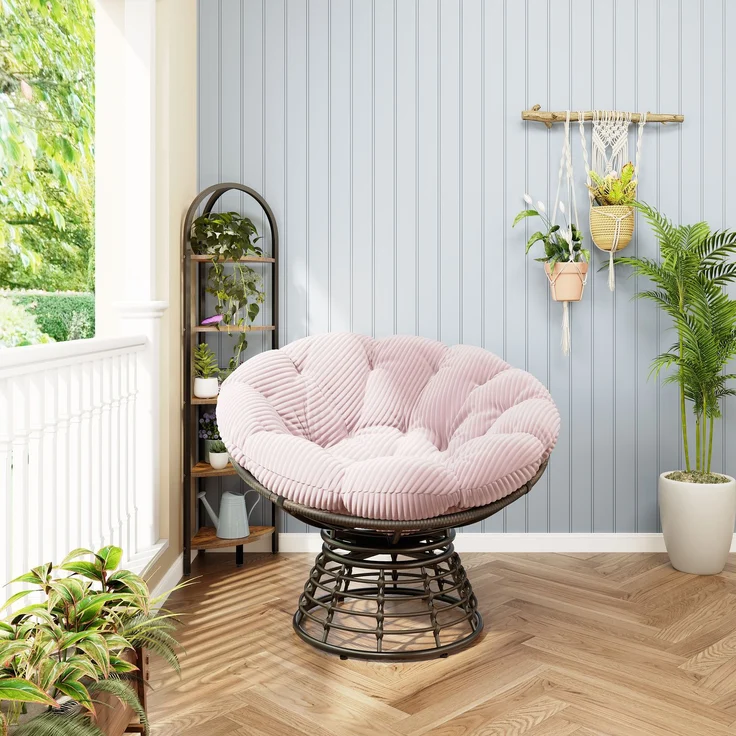 LVHOM Papasansessel 360° drehbar, Relaxsessel in Rattan-Optik mit extra dickem Polster, stabiler Körbsessel bis 130kg, wetterfester Loungesessel für Indoor & Outdoor – Bild 3