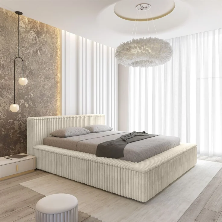 Polsterbett Doppelbett TULSA 160x200cm in Stoff Vito Creme – Bild 1