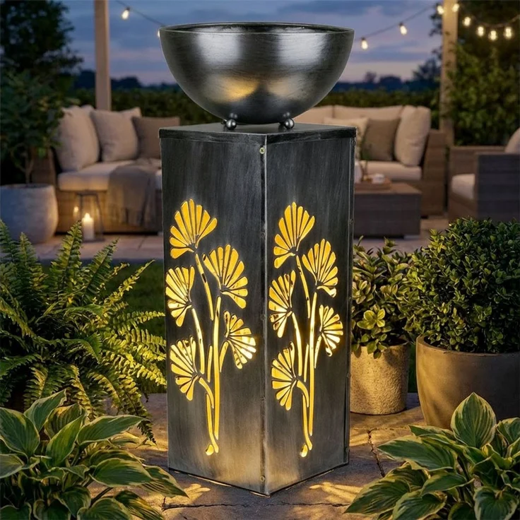 Haushalt International LED Solarleuchte, LED-Leuchtmittel fest verbaut, Warmweiß, Solarleuchte Pflanzschale Außenlampe LED Blumentopf Lichteffekt silber – Bild 5