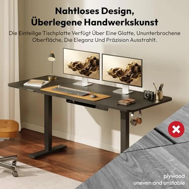 SANODESK Höhenverstellbarer Schreibtisch KOMPLETTE TISCHPLATTE Schreibtisch Höhenverstellbar Elektrisch Ergonomischer Steh-Sitz Tisch Computertisch für Heimbüro Homeoffice 120x60 cm(schwarz) – Bild 3