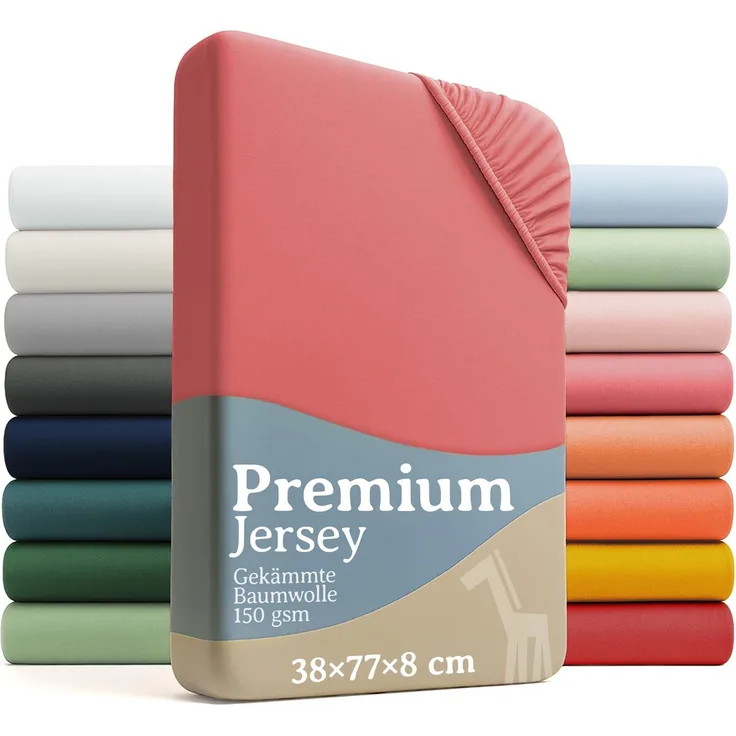 Laleni 2er-Set Premium Spannbettlaken Stubenwagen oval 38x77 cm - Oeko-Tex Zertifiziert, 100% Baumwolle, atmungsaktives Spannbetttuch Jersey Baby, 150 g/m², Coral - Rot