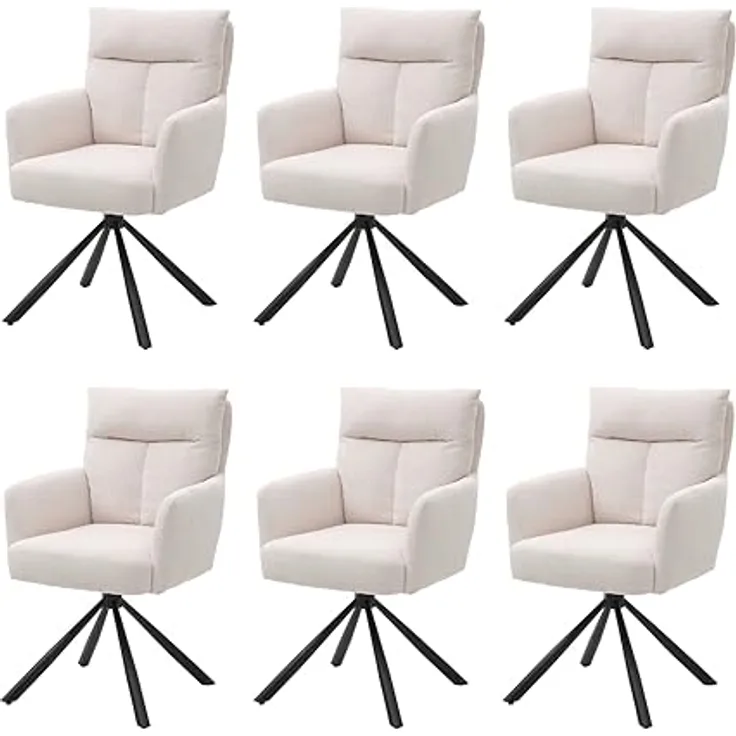 Sofia Esszimmerstühle 6er Set mit schwarzem Metallgestell und Cord Bezug, Beige - Bequeme Stühle für Esszimmer & Wohnzimmer - 60 x 93 x 67 cm (B/H/T)