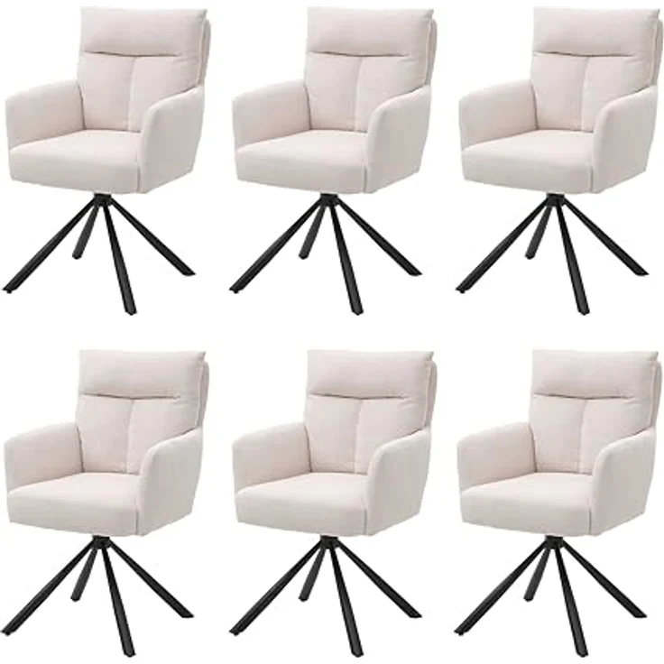 Sofia Esszimmerstühle 6er Set mit schwarzem Metallgestell und Cord Bezug, Beige - Bequeme Stühle für Esszimmer & Wohnzimmer - 60 x 93 x 67 cm (B/H/T) – Bild 1