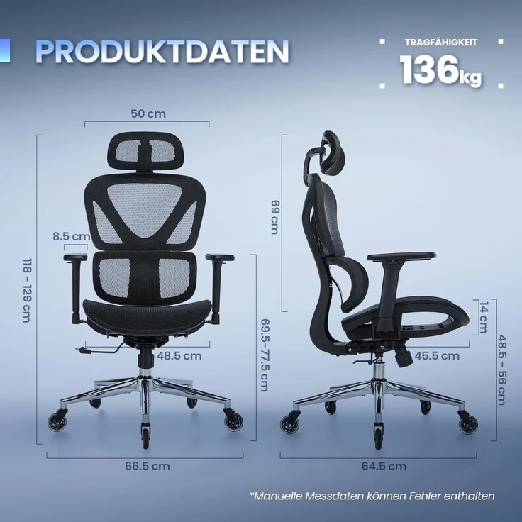 COLAMY Ergonomischer Bürostuhl – Schreibtischstuhl mit Sattel-Sitzpolster für optimale Druckentlastung, atmungsaktiv, 3D-Armlehnen, Kopfstütze, Büro/Homeoffice/Studium, Schwarz – Bild 3