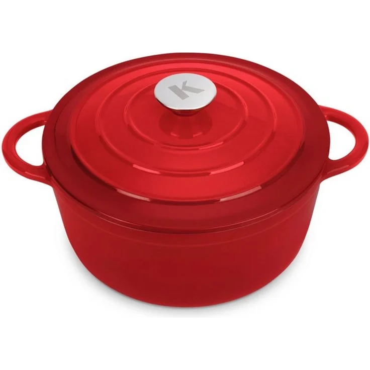 KLAMER Bräter Gusseisen Bräter 5 L, Gusseisen-Topf 25 cm backofengeeignet, Emaille …, Gusseisen, Exzellente Hitzeverteilung, Intensive Aromabildung, 5 Liter – Bild 4