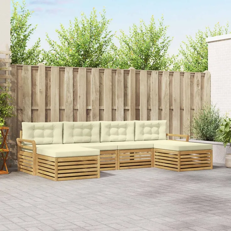 vidaXL Outdoor-Sofagarnitur 6 stk. 4-Sitzer Weiß und Creme 3390925