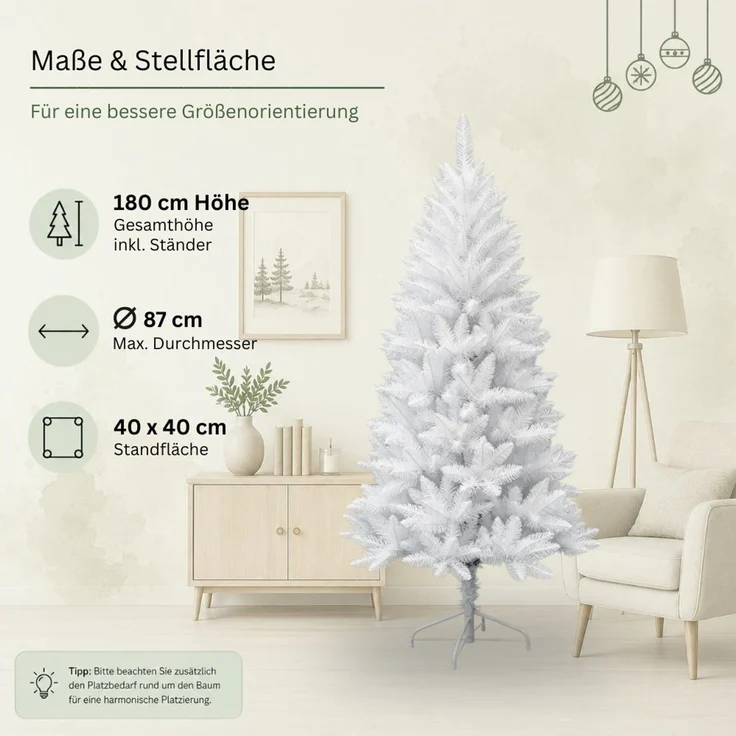 HXT 1015 Weiß 180 cm künstlicher Weihnachtsbaum inkl. Metallständer, schwer entflammbar – Bild 4