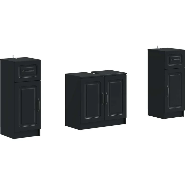 vidaXL 3-teiliges Badezimmer-Schranksystem UTRECHT 3 stk. Schwarz 3418054 – Bild 2