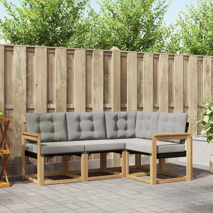 vidaXL Outdoor-Sofagarnitur 4 stk. 4-Sitzer Weiß und Hellgrau 3389421