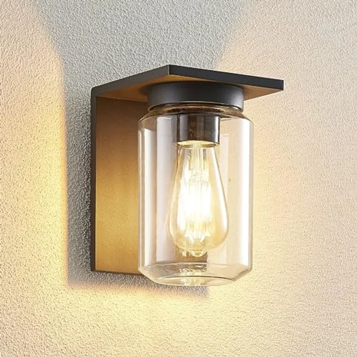 Lucande Wandlampe außen, Aluminium dunkelgrau, Temperglas, IP54, 1x E27, ohne Leuchtmittel, moderne Wandleuchte für Garten und Hauswand – Bild 3