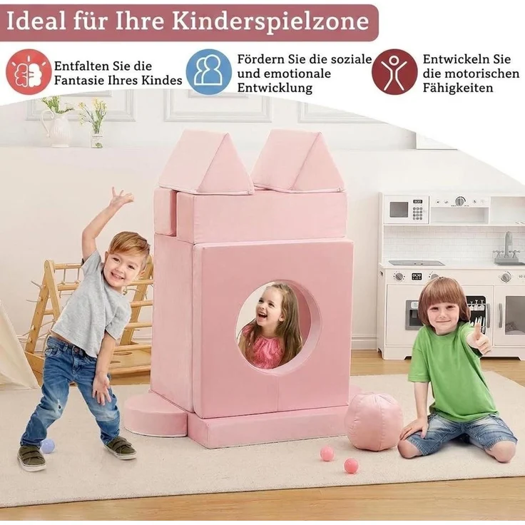 GarveeMore Kindersofa 12-teiliges,modulares Spielsofa für Kinder Förderung Kreativität, Ecksofa für Schlafzimmer- und Spielzimmermöbel zum Schlafen und Lesen – Bild 3