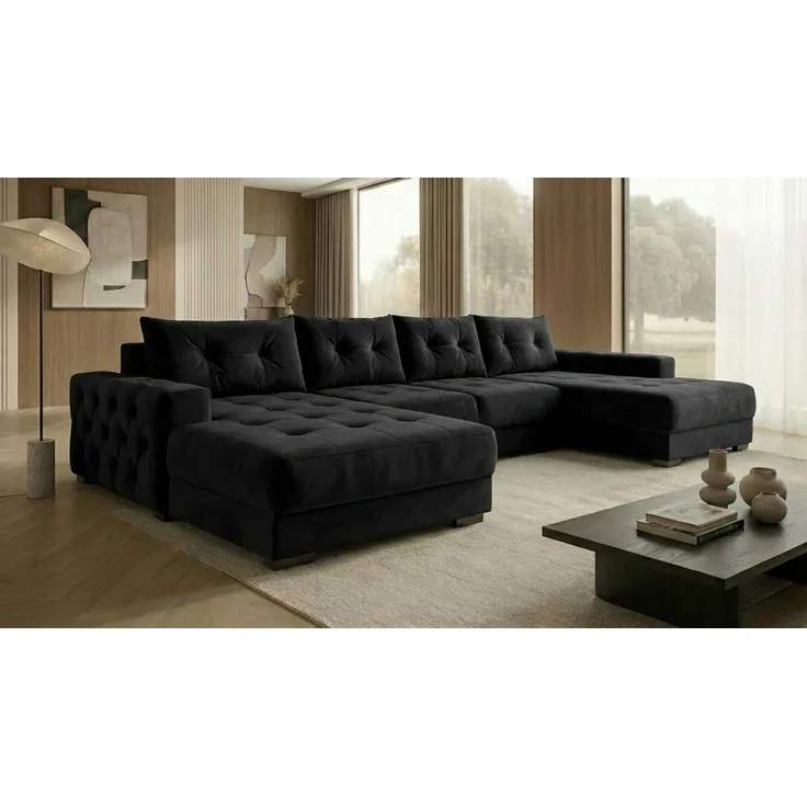 Ecksofa MODENA 320 cm x 185 cm – Stoff: CASABLANCA Schwarz 16 Farbe: Schwarz