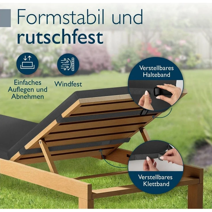 Beautissu Liegenauflage Deckchair Auflagen Wasserdicht QD-RL, 190x60cm, Anthrazit, Sonnenliege Auflage Outdoor Polster Wetterfest Schnell Trocknend – Bild 3