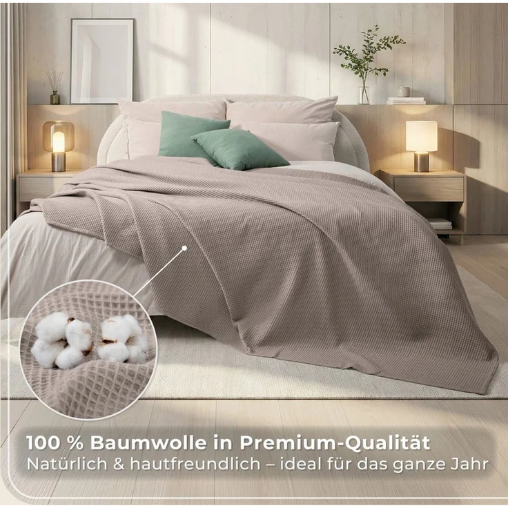 Laynenburg Tagesdecke Waffelpique aus 100% Baumwolle – Baumwolldecke, Kuscheldecke, Wohndecke als Sommerdecke, Bett-Überwurf, Couch-Überwurf, Sofa-Decke – Bild 4
