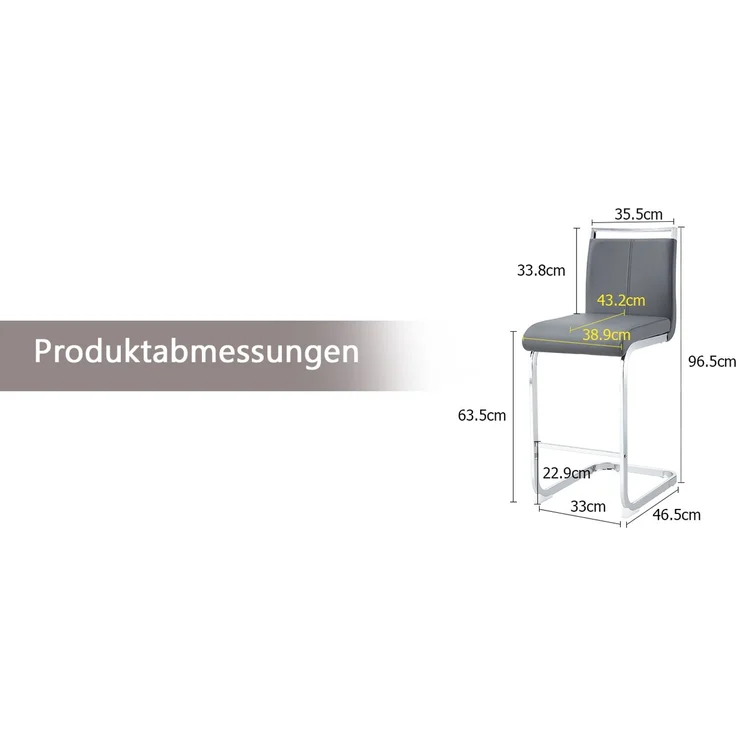 Zwei hochwertige grauen Barhocker im nordischen Stil, geeignet für Restaurants, Küchen, Terrassen und Gäste Bürostühle (Set von 2) (Grauen+PU)Geeignet für mehrere Gelegenheiten.--Dunkelgrau, Silber2--38.9x46.5x96.5cm--YOUDENOVA – Bild 8