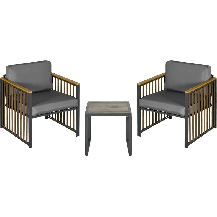 Outsunny Gartenlounge-Set Gartenmöbel, (Rattan-Gartenmöbel, 3-tlg, Gartengarnitur), für Terrasse, Grau