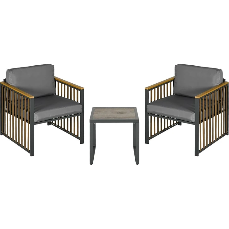 Outsunny Gartenlounge-Set Gartenmöbel, (Rattan-Gartenmöbel, 3-tlg, Gartengarnitur), für Terrasse, Grau – Bild 1
