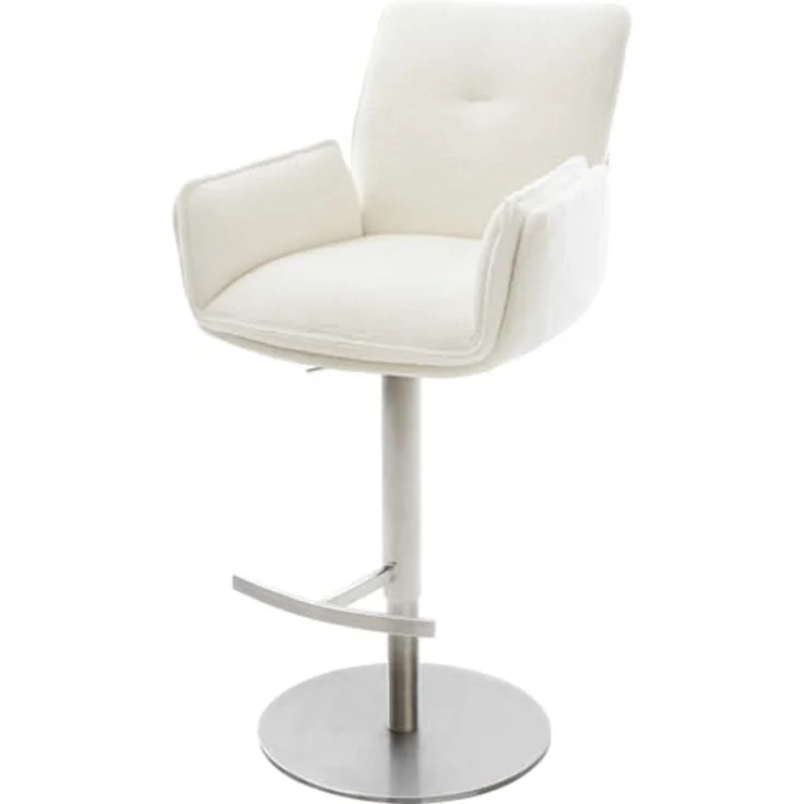 Barstuhl Nela-Flex Bouclé Soft Beige Drehfuß höhenverstellbar Edelstahl Silberfarben – Bild 1
