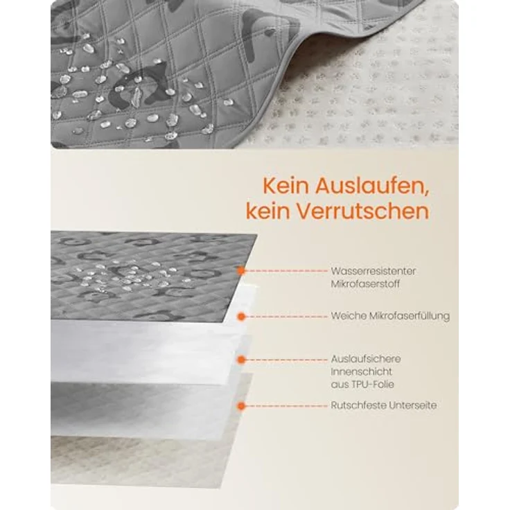 Feandrea Wasserdichte Hundedecke, Decke für große Hunde, 178 x 76 cm, Autoschondecke für Haustiere, Sofaschutz, maschinenwaschbar, rutschfeste Unterseite, Stepp-Design, taubengrau PPBDE025G01 – Bild 4