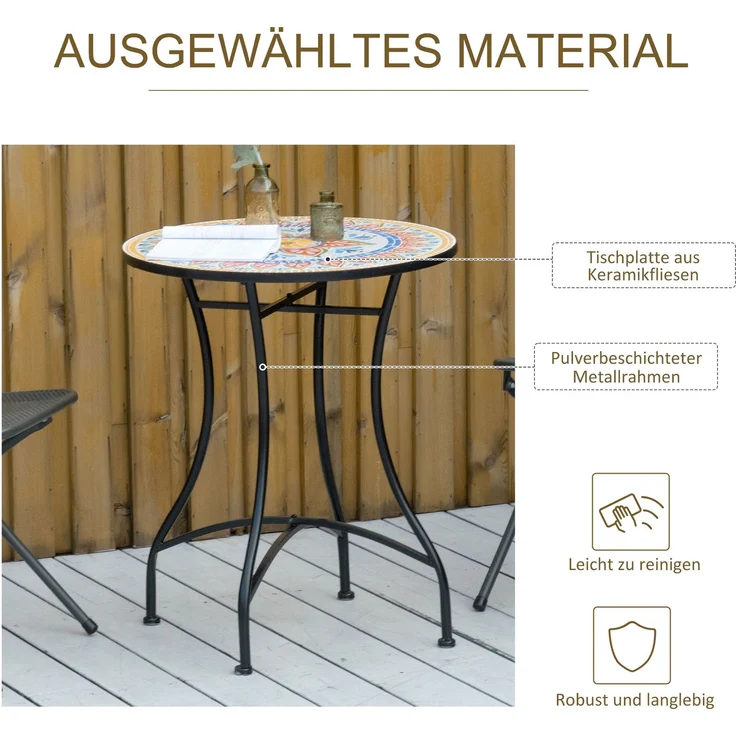 Gartentisch Mosaiktisch rund Bistrotisch Beistelltisch mit Mosaikplatte Keramik Metall Rot+Blau+Weiß Ø60 cm--Netz--60x60x71cm--YOUDENOVA – Bild 6