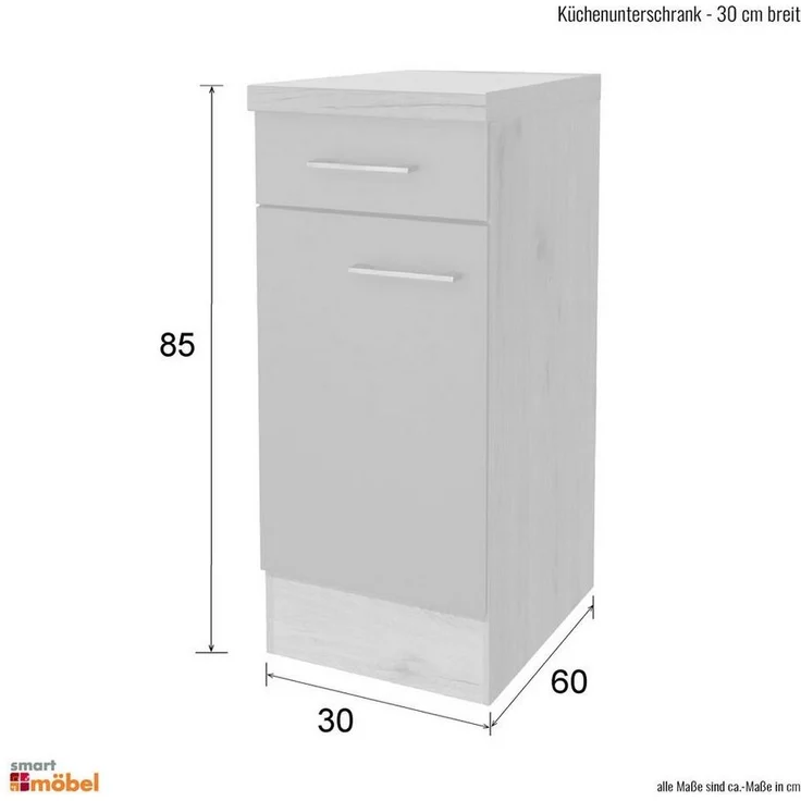 Flex-Well Unterschrank Küchenunterschrank - 30 cm breit - Basaltgrau Matt San Remo Eiche – Mo – Bild 2