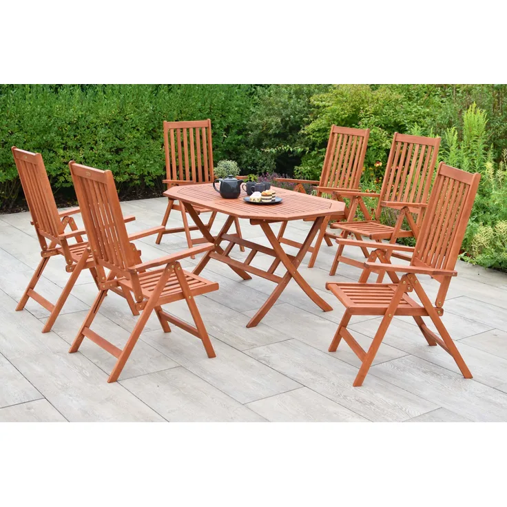 Vitoria Gartenmöbel Set 7tlg, 6 Klappsessel, Klapptisch 135 x 85 cm