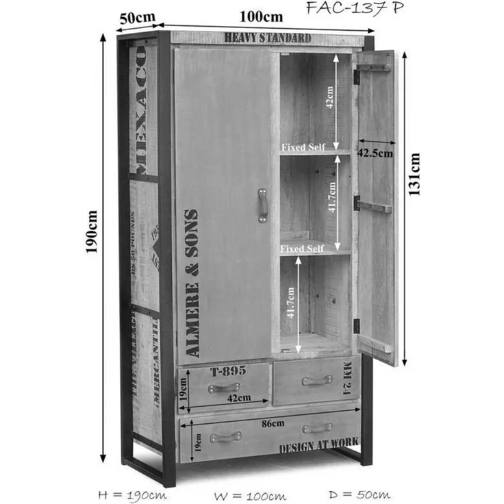 Schrank Mango 100x50x190 natur bedruckt FACTORY #137 – Bild 6