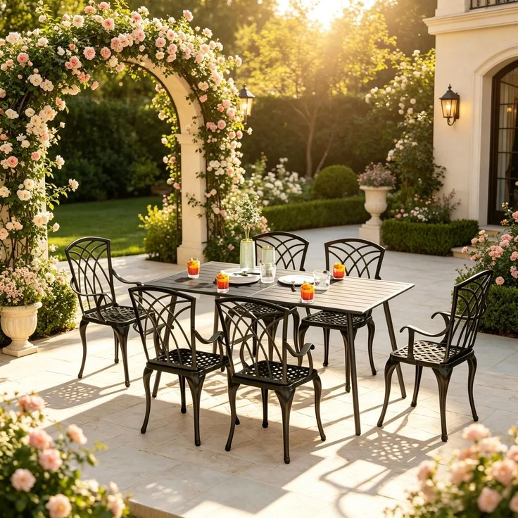 Stilvoller Terrassentisch,Moderner Gartentisch,Praktischer Outdoor-Esstisch,Eleganter Tisch(nur mit Tisch)--Herde--150x80x74cm--YOUDENOVA – Bild 1