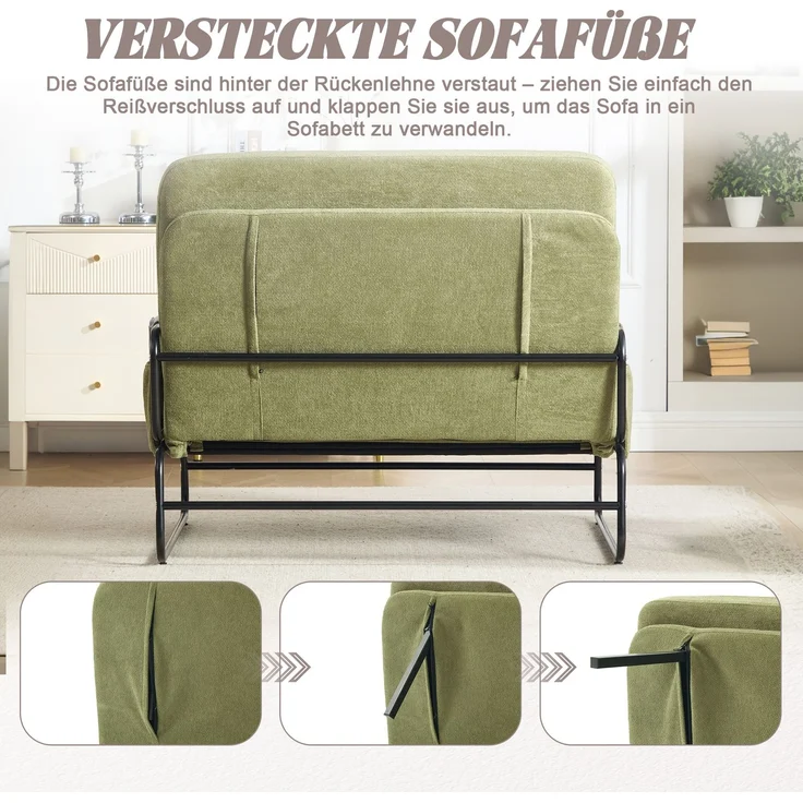 ZUBALIYA Schlafsofa 85x92 cm, mit Stauraum, mit Chenille - Bezug, mit breiten Armlehnen, mit Schaumstoffpolsterung, Schwarz – Bild 7