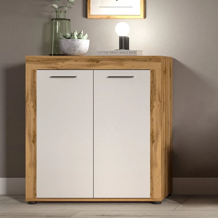 xonox. home Wohnen Jam X8BK6T20 Highboard Hochkommode Wohnzimmerschrank Hochschrank in Wotan Eiche Melamin und weiß Melamin, ca. B/H/T: 80 x 88 x 35 cm – Bild 2