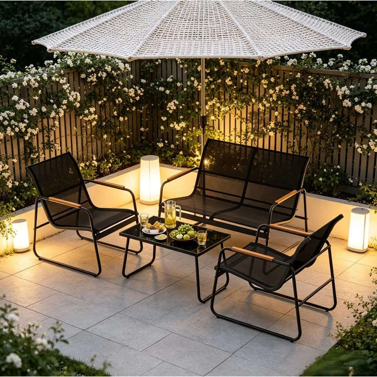 Balkonmöbel-Set 4-teilig mit Tisch 75 x 45 x 41,5 cm – Zweisitzer, 2 Sessel und Glastisch