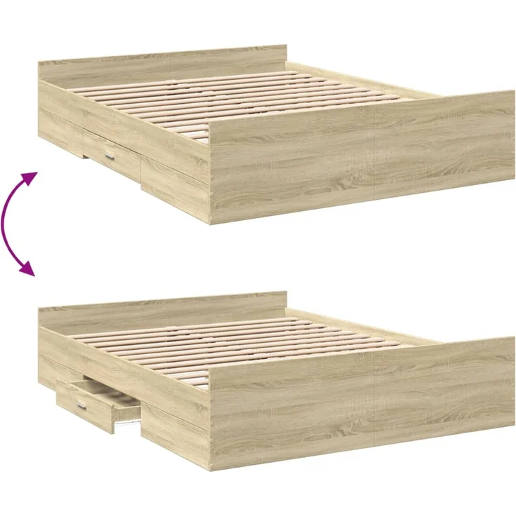 vidaXL Bettgestell mit Schubladen Sonoma-Eiche 150x200cm Holzwerkstoff 3280288 – Bild 7