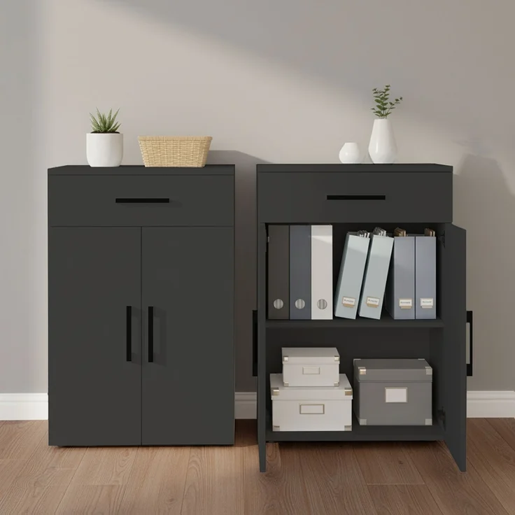 Bellamio 'Apol' Mehrzweckschrank, anthrazitschwarz, 88x33x60 cm, kleiner Aktenschrank mit 2 Fächern und 1 Schublade – Bild 7